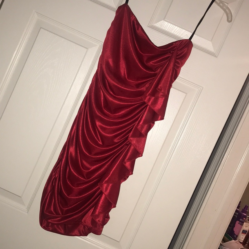 Red satin dress